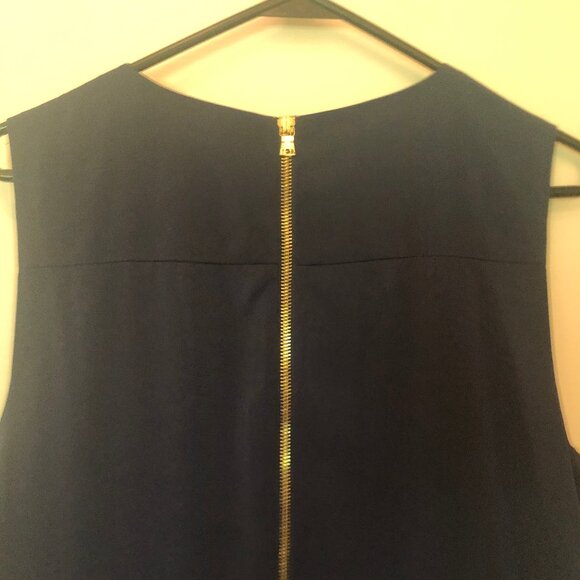 Boston Proper lined tweed shift dress--navy, off white, gold metallic sz 12 - Picture 8 of 13